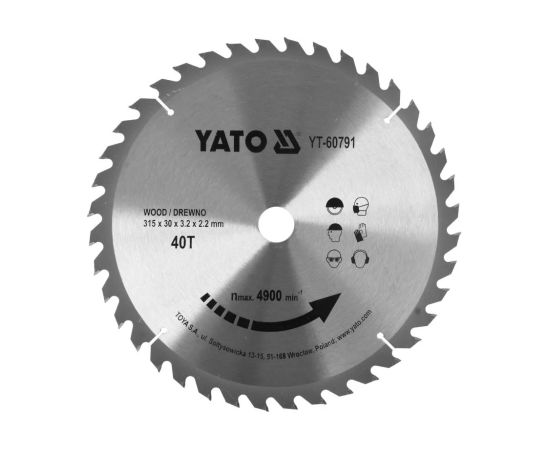 Griešanas disks kokam Yato YT-60791; 315 mm Zāģripas
