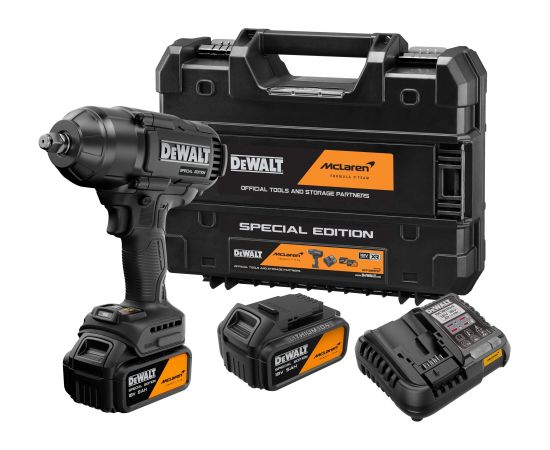 Triecienatslēga DeWalt McLaren F1 Team Special Edition; 18 V; 1396 Nm; 2x5,0 Ah akum. Trieciena uzgriežņu pistoles ar akumulatoru