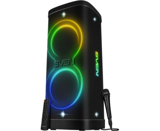 Speaker Party Box SVEN PS-1250, black (300W, TWS, IPx4, Bluetooth, FM, USB, microSD, LED-display, 13500mAh) Bezvadu skaļruņi
