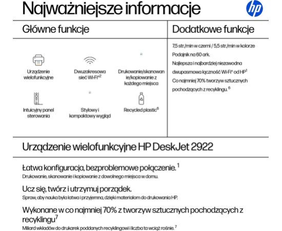 HP DeskJet 2922 Wireless All-in-One Color Printer Струйные многофункциональные устройства 