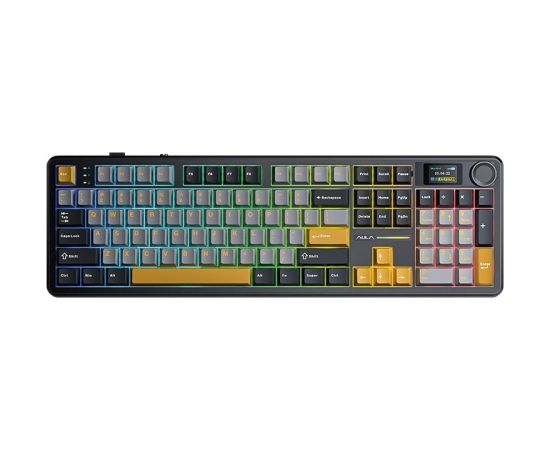 F108 Pro Gray+Orange+Deep Gray Reaper Switch RGB Keyboard by AULA Klaviatūras