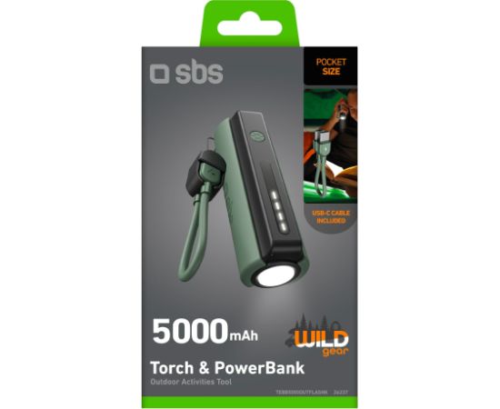 Power bank 5000 mAh torch, Type-C Cable, By SBS Black Новинки смартфонов и телефонов