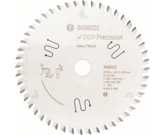 Griešanas disks kokam Bosch; 165x1,8x20,0 mm; Z48; 5° Zāģripas