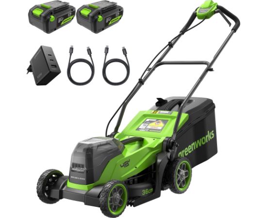 Akumulatora zāles pļāvējs Greenworks MO48L421-01; 48 V; 36 cm; 2x4,0 Ah akum. Газонокосилки