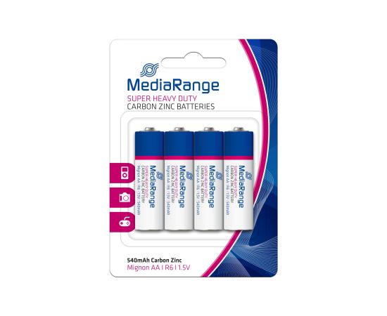 BATTERY CARBON-ZINC AA 1.5V/4PCS MRBAT144 MEDIARANGE Baterijas un akumulatori