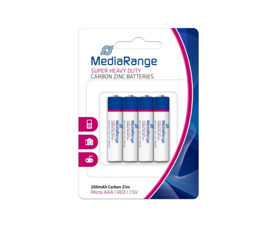 BATTERY CARBON-ZINC AAA 1.5V/4PCS MRBAT141 MEDIARANGE Baterijas un akumulatori