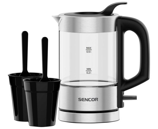 Sencor SWK 160SS Ceļojuma tējkanna ar 2 krūzēm un 2 karotēm komplektā 0.5L 1100W Tējkannas (elektriskās)