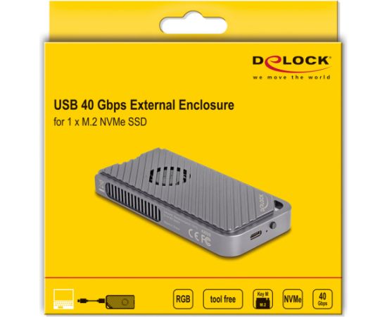 DeLOCK drive enclosure M.2 NVMe USB 40 Gbps Gaming Style (gray, tool-free, with LED and fan) Korpusi ārējiem HDD, SSD