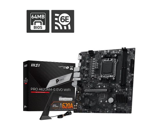MSI PRO A620AM-G EVO WIFI Processor family AMD Processor socket AM5 DDR5 Number of SATA connectors 4 Supported hard disk drive interfaces SATA, M.2 Mātes plates