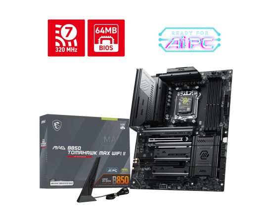 MSI MAG B850 TOMAHAWK MAX WIFI II Processor family AMD Processor socket AM5 DDR5 Supported hard disk drive interfaces SATA, M.2 Number of SATA connectors 4 Mātes plates