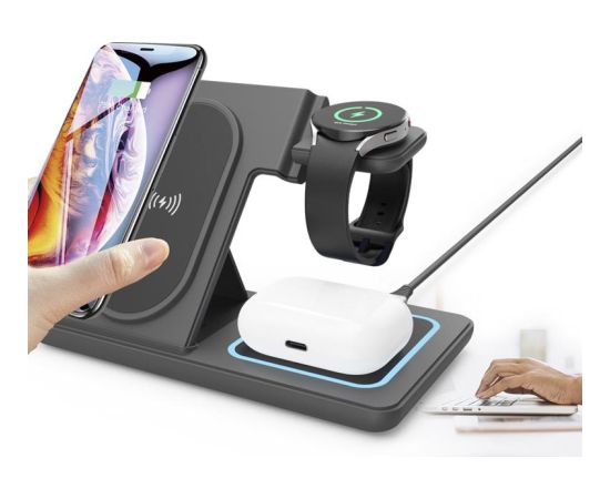 Gembird TA-WPC31S-01-BK 3-in-1 foldable wireless charger stand, 15 W, Samsung watch, black Gembird Новинки смартфонов и телефонов