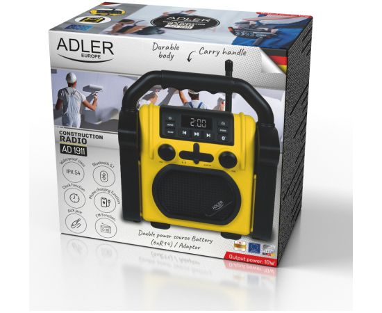 Adler Construction radio with Bluetooth AD 1911 AUX in Black/Yellow Jaunumi - Audio-Video