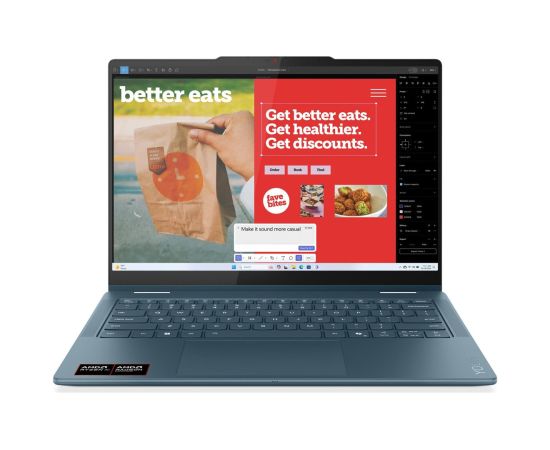 Lenovo Yoga 7 2-in-1 14AKP10 AMD Tidal Teal 14 " OLED WUXGA 1920 x 1200 pixels AMD Ryzen AI 7 350 16 GB Soldered LPDDR5 Solid-state drive capacity 512 GB AMD Radeon 860M Graphics Windows 11 Home 802.11be Bluetooth version 5.4 Keyboard language English Key Portatīvie datori
