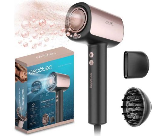 Cecotec Hair dryer DryGlam Nano Plasma 1600 W Number of temperature settings 3 Ionic function Black/Rose Gold Diffuser nozzle Matu fēni