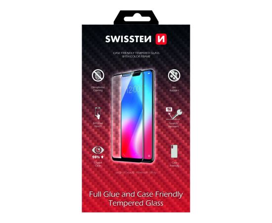 Swissten Full Face Tempered Glass Aizsargstikls Pilnam Ekrānam Samsung Galaxy A22 5G Melns Ekrānu aizsardzība