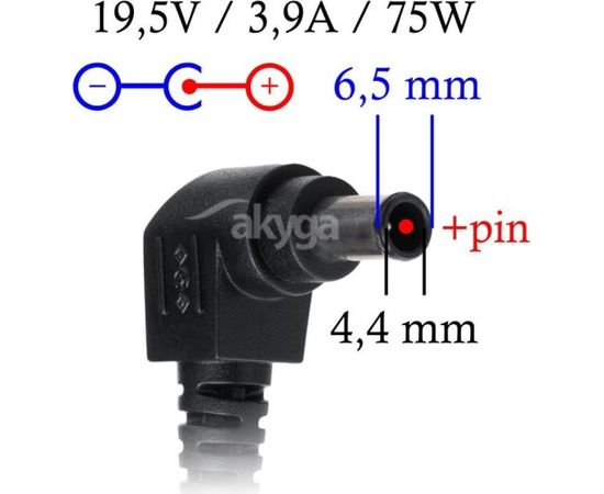 Akyga notebook power adapter AK-ND-19 19.5V/3.9A 75W 6.5x4.4 mm + pin SONY