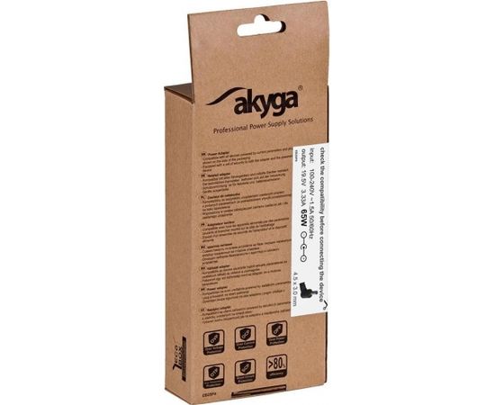 Akyga notebook power adapter AK-ND-25 19.5V/3.33A 65W 4.5x3.0 mm + pin HP
