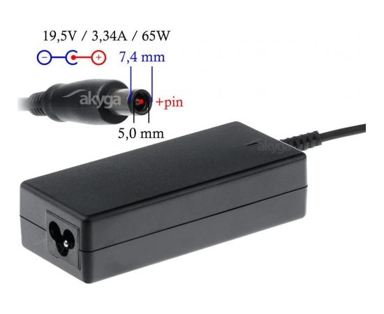 Akyga notebook power adapter AK-ND-05 19.5V/3.34A 65W 7.4x5.0 mm + pin DELL