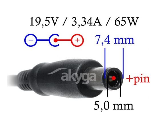Akyga notebook power adapter AK-ND-05 19.5V/3.34A 65W 7.4x5.0 mm + pin DELL