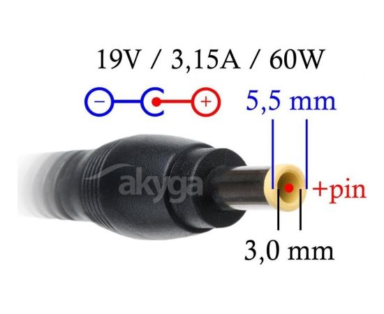 Akyga notebook power adapter AK-ND-13 19V/3.16A 60W 5.5x3.0 mm + pin SAMSUNG