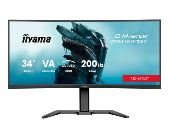 Iiyama G-Master GCB3484WQSU-B2 (86 cm (34 inches), black, UWQHD, VA, curved, dual mode, USB hub, 200Hz panel) Monitori