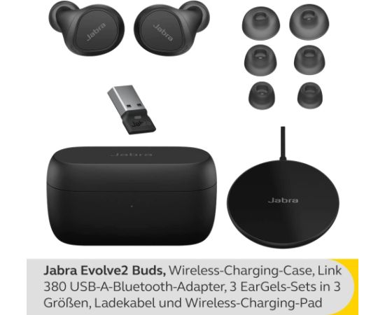 Jabra Evolve2 Buds, headphones (black, MS, USB-A, Bluetooth) Austiņas
