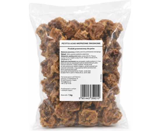 PETITTO Ucho wieprzowe środkowe przysmak dla psa 1kg Suņu barība