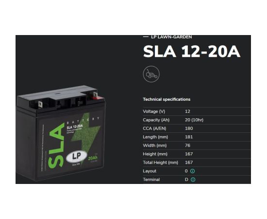 20Ah akumulators LANDPORT SLA Ind/Garden 181x76x167mm-+ Akumulatori