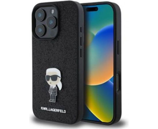 Karl Lagerfeld -  iPhone 16 Pro Fixed Glitter Metal Ikonik Case Black Neoriģinālie Maciņi