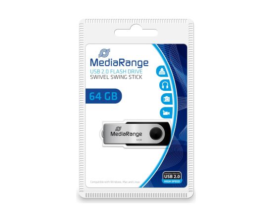 MEMORY DRIVE FLASH USB2 64GB/MR912 MEDIARANGE USB Flash atmiņas