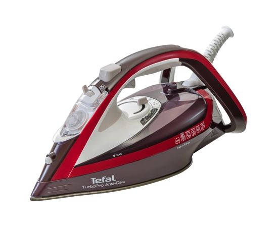 TEFAL Turbo Pro Iron FV5635E0 Bordo, 2600 W, Steam iron, Continuous steam 50 g/min, Steam boost performance 200 g/min, Anti-drip function, Anti-scale system, Vertical steam function, Water tank capacity 300 ml