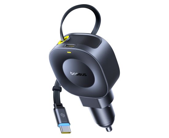 Baseus Auto lādētājs 12-24V 45W USB-C PD ar ievelkamu 0,8 m USB-C kabeli PrimeTrip VR2, melns Новинки смартфонов и телефонов