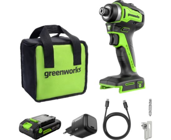 Akumulatora triecienskrūvgriezis Greenworks ID3220A1; 24 V; 1x2,0 Ah akum. Аккумуляторная дрель / шуруповёрты