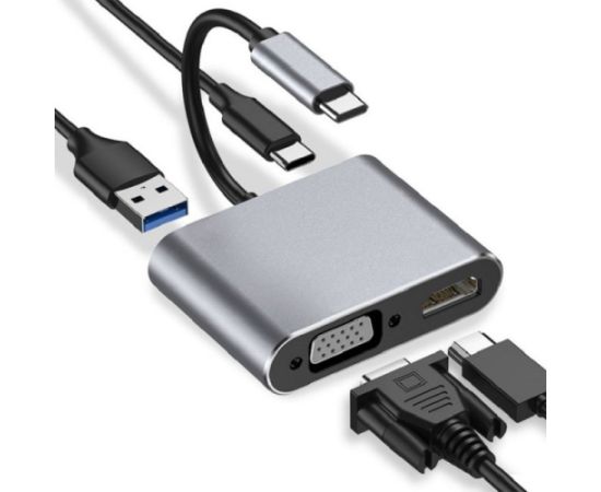 Ibox Hub USB Typ-C 4w1 USB 3.0 + PD 100W + HDMK 4k30Hz + VGA FullHD USB / Type-C Hub