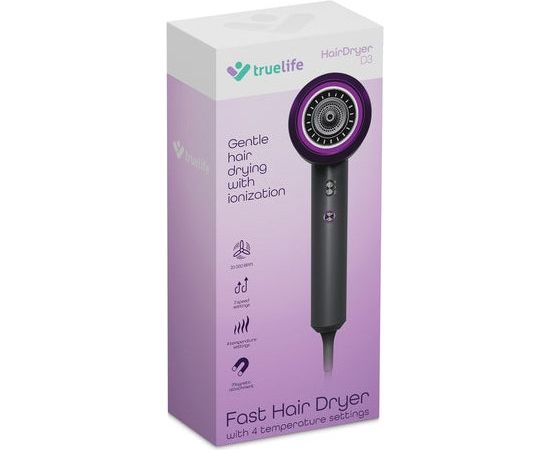 TrueLife HairDryer D3 hair dryer 1800 W Black Matu fēni