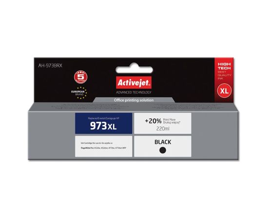 Activejet AH-973BRX ink (replacement for HP 973XL L0S07AE; Premium; 220 ml; black) Tintes printeru izejmateriāli