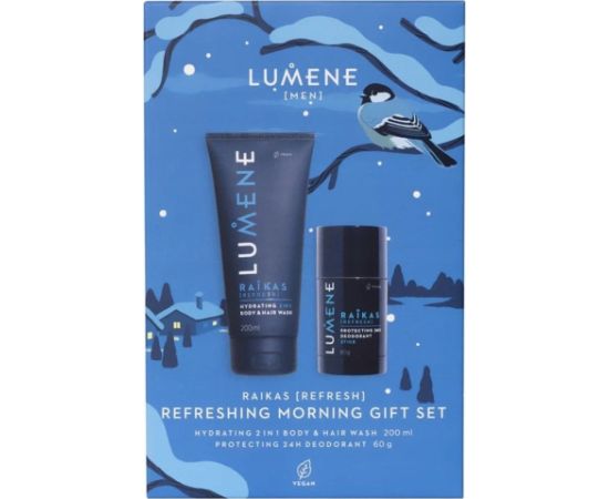 Lumene Men Raikas Refreshing Morning zestaw Hydrating 2in1 Body & Hair Wash żel pod prysznic 200ml + Protecting 24H Deodorant Stick dezodorant w sztyfcie 60g Духи и косметика