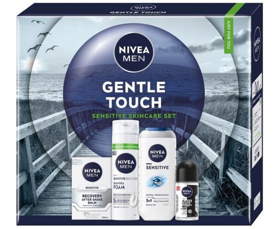 Nivea Men Gentle Touch zestaw pianka do golenia 200ml + balsam po goleniu 100ml + żel pod prysznic 3w1 250ml + antyperspirant roll-on 50ml Духи и косметика