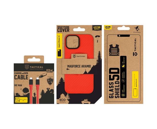 Tactical Red Limited Edition Combo Aizsargkomplekts priekš Apple iPhone 15 / sarkans Neoriģinālie Maciņi
