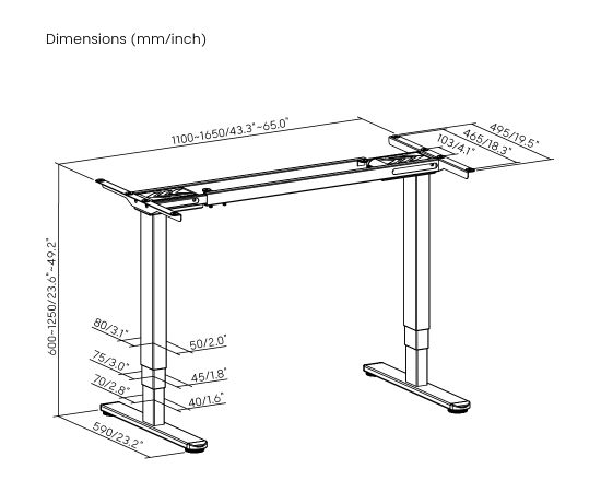 Adjustable Height Table Frame Up Up Bjorn II, Gray Biroja galdi