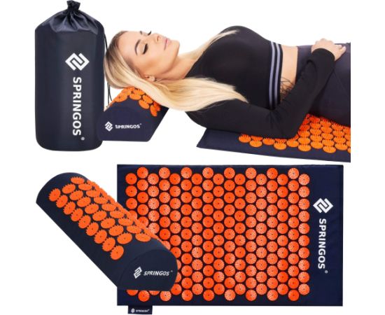Akupresūras paklājiņš ar tapas Springos FA0155 65x41 cm ar spilvenu, relaksācijas masētājs Vingrošanas paklājiņi