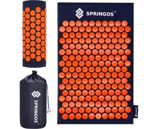 Akupresūras paklājiņš ar tapas Springos FA0155 65x41 cm ar spilvenu, relaksācijas masētājs Vingrošanas paklājiņi