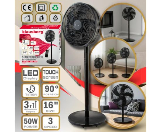 Grīdas ventilators ar tālvadības pulti, melns LED displejs , KB 9041, Klausberg Ventilatori