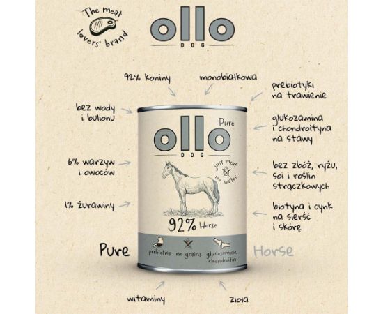OLLO Pure Horse Mono - wet dog food - 850g Suņu barība