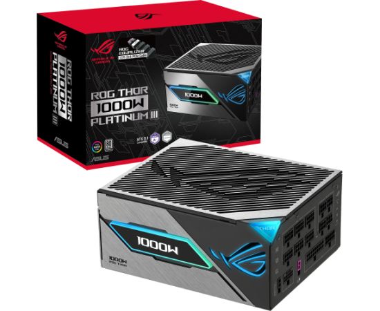 Asus ROG THOR 1000W Platinum III E (black, 1x 12 pin high power GPU, 4x PCIe, cable management, 1000 watts) Datoru barošanas bloki