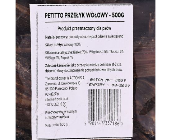 PETITTO Beef esophagus - dog treat - 500g Suņu barība