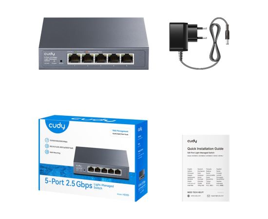 Cudy 5-Port 2.5G Easy-Managed Switch, HS105 3.0 L2 2.5G Ethernet (100/1000/2500) Black Switch