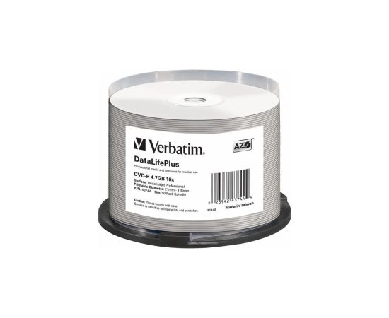 Matricas DVD-R AZO Verbatim 4.7GB 16x Wide Printable non ID,50 Pack Spindle CD DVD Матричные Диски