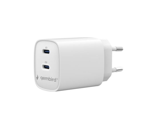 Lādētājs Gembird 2-port 45W USB PD Fast Charger White 2xType-C Telefonu lādētāji 220v