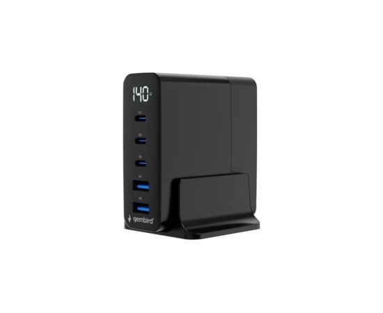 Lādētājs Gembird 5-port 140W GaN USB Fast Charger Black QC 3.0 PD Telefonu lādētāji 220v
